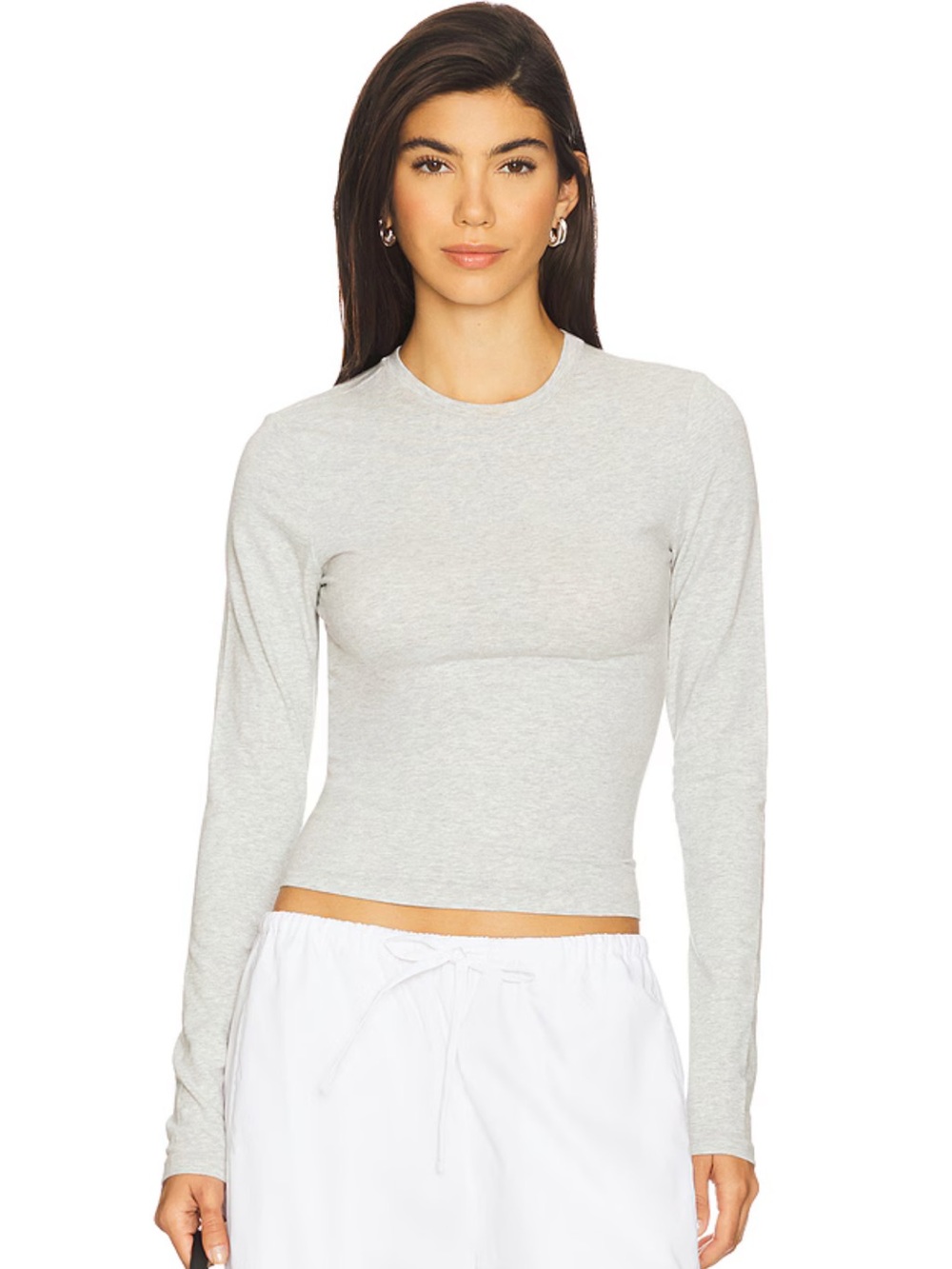 Skims Slim Fit Long Sleeve Crewneck Top - Light Gray